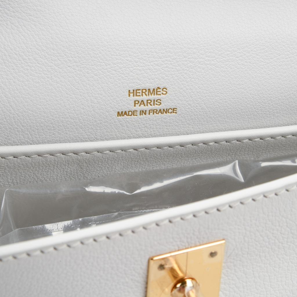 Hermes Kelly Pochette Clutch Bag Rare White Gold Hardware  1