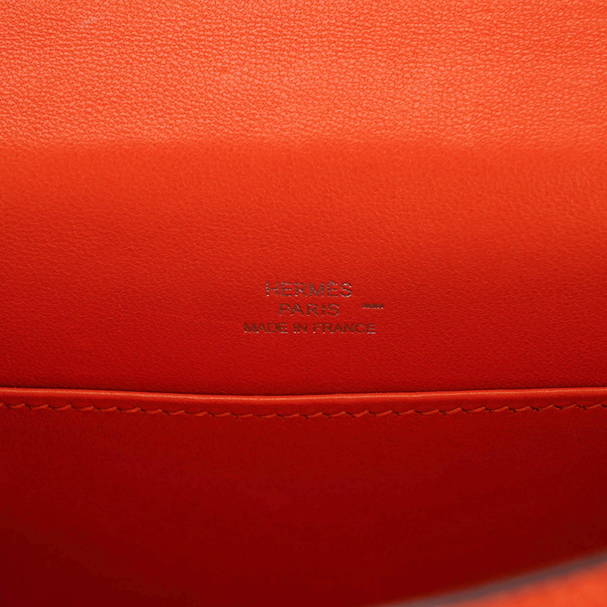 Hermes Kelly Pochette Sac à main en lézard mandarine avec quincaillerie en ruthinium en vente 4