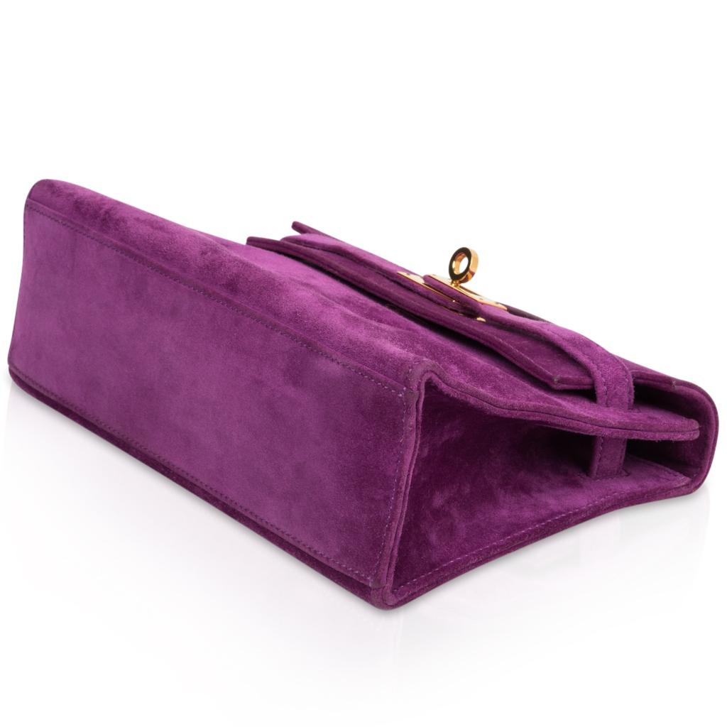 Hermes Kelly Pochette Doblis (Suede) Violet Purple Clutch Bag Gold In Good Condition In Miami, FL