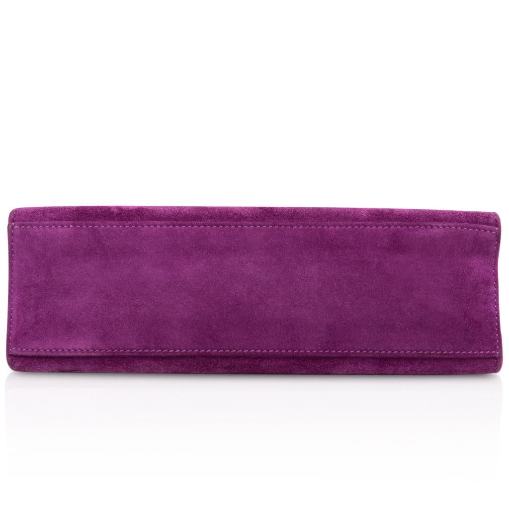 Women's Hermes Kelly Pochette Doblis (Suede) Violet Purple Clutch Bag Gold