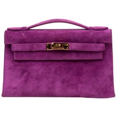 Hermes Kelly Pochette Doblis (Suede) Violet Violet Sac de Pochette Or