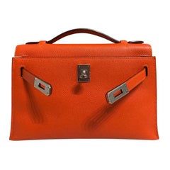 Hermes Kelly Pochette Feu Orange Epsom Leather Palladium Hardware Rare Bag