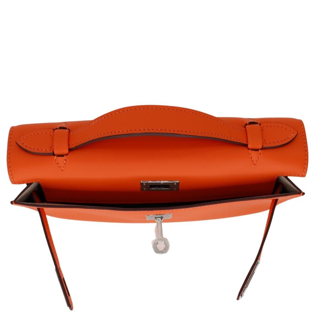 Hermès Kelly Pochette HSS Orange/Gris Perle Swift Leather Palladium Hardware For Sale 2