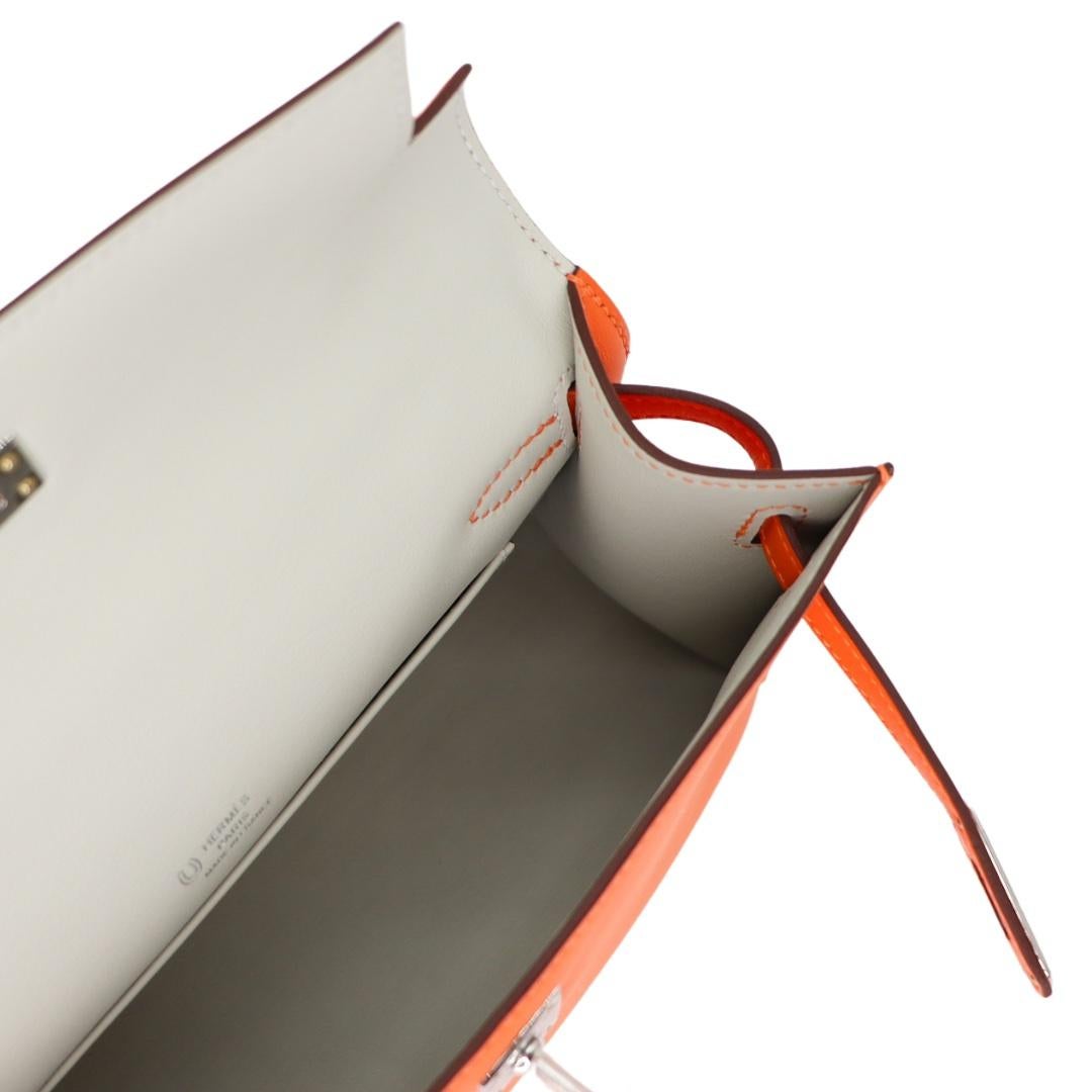 Hermès Kelly Pochette HSS Orange/Gris Perle Swift Leather Palladium Hardware For Sale 3