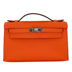Hermès Kelly Pochette HSS Arancione/Gris Perle Swift Pelle Hardware Palladium