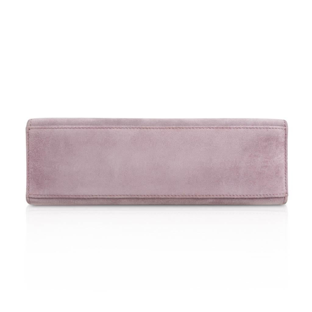 Women's Hermes Kelly Pochette Lilac Doblis Suede Palladium