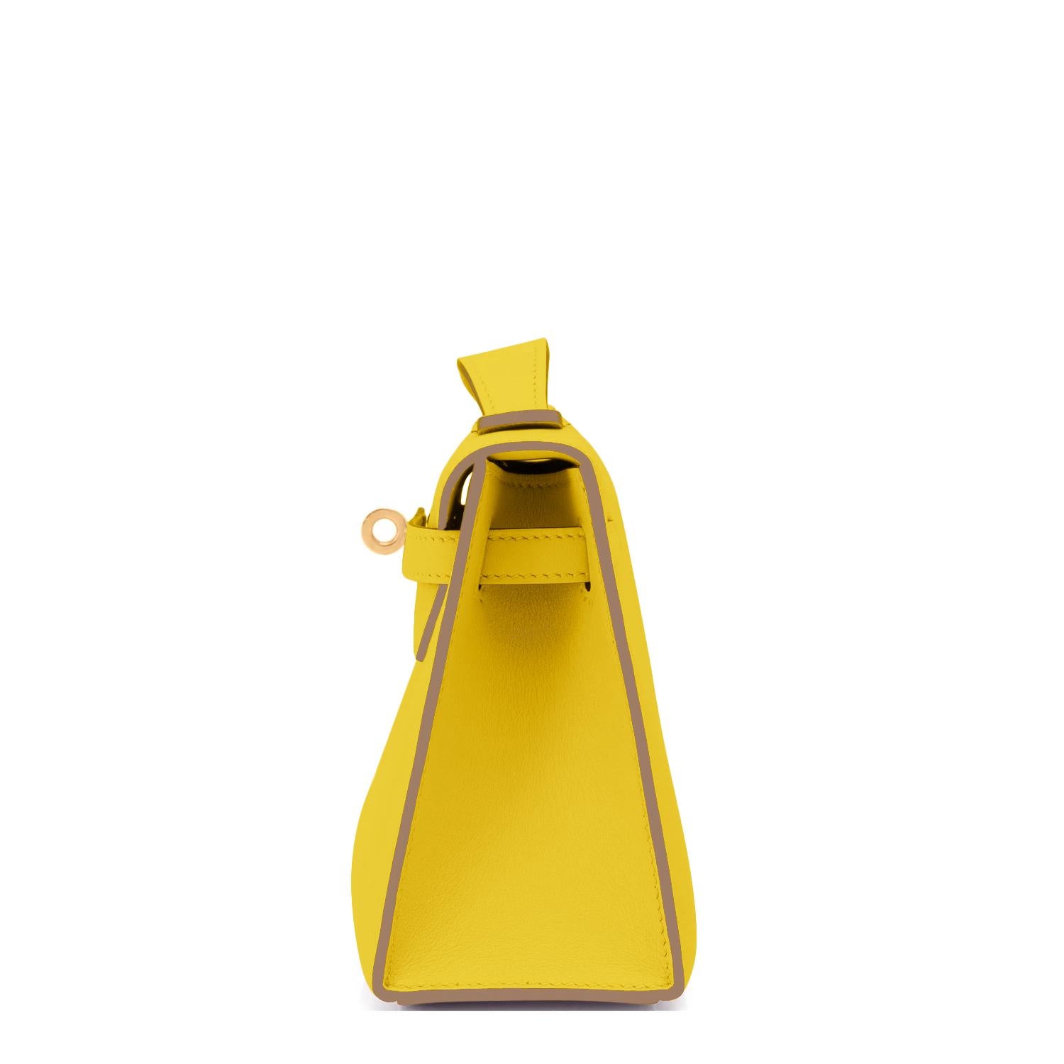 Hermes Kelly Pochette Kalkgelb Fluo Gold Clutch Cut Tasche Y Stempel:: 2020 (Gelb)