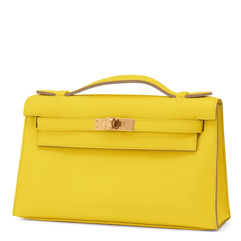 Hermes Kelly Pochette Lime Yellow Fluo Gold Clutch Cut Bag Y Stamp, 2020 at  1stDibs | hermes yellow bag