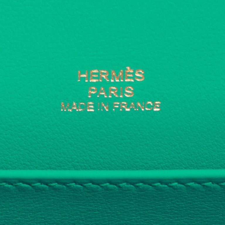 Hermes Kelly Pochette Menthe Gold Hardware Clutch Cut Bag Z Stamp, 2021 For Sale 2