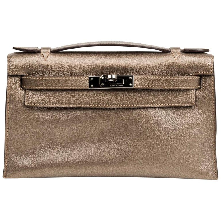 Hermes Kelly Pochette Metallic Bronze Clutch Bag Chevre Hermes Kelly Pochette Metallic Bronze Clutch Bag Chevre