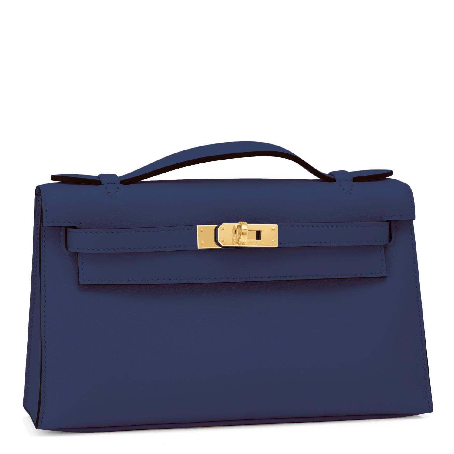 Hermes Kelly Pochette Navy Blue Gold Hardware Clutch Cut Bag Y Stamp, 2020
Just purchased from Hermes store; bag bears new 2020 interior Y Stamp.
Brand New in Box. Store fresh. Pristine condition (with plastic on hardware).
Perfect gift! Comes with