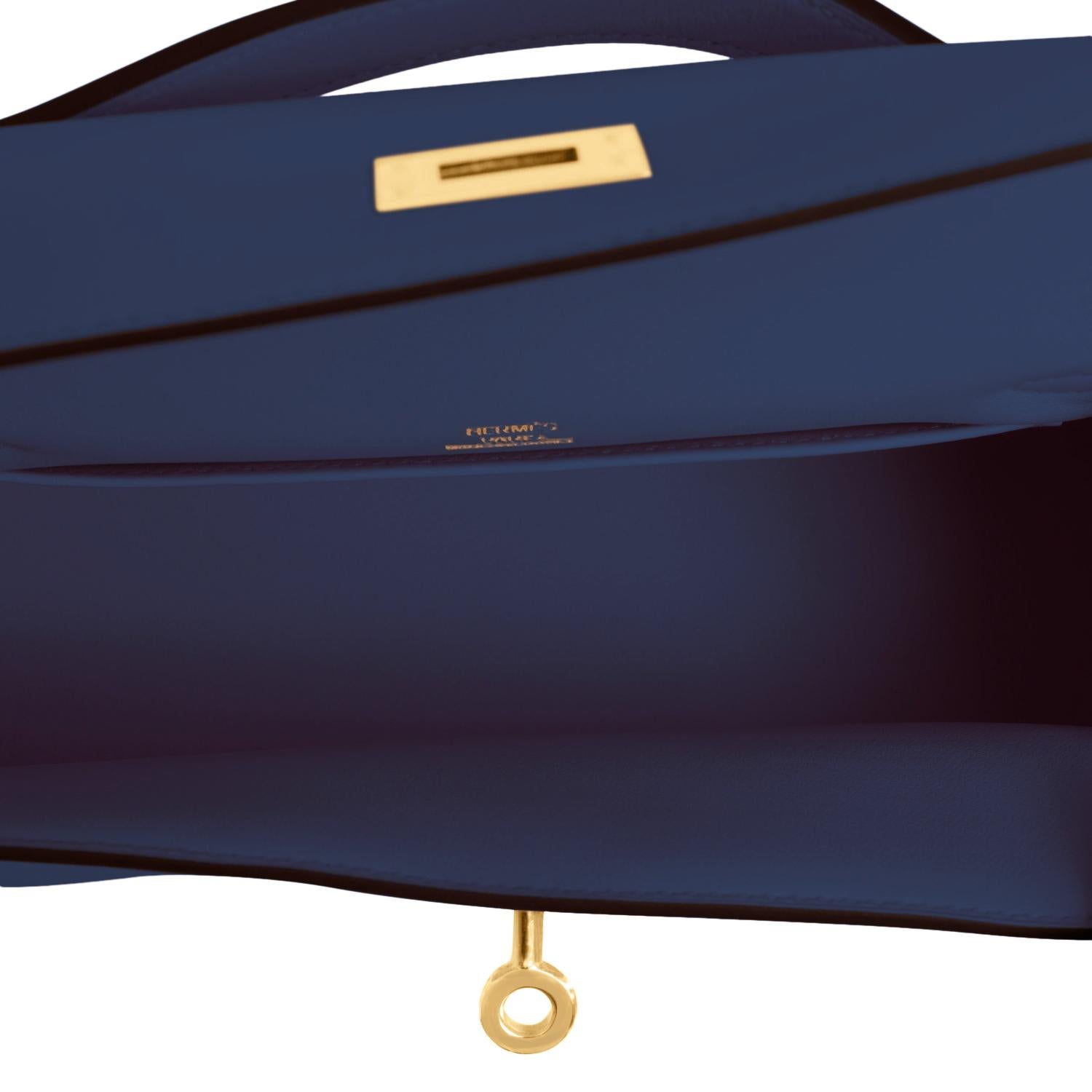 Purple Hermes Kelly Pochette Navy Blue Gold Hardware Clutch Cut Bag Y Stamp, 2020