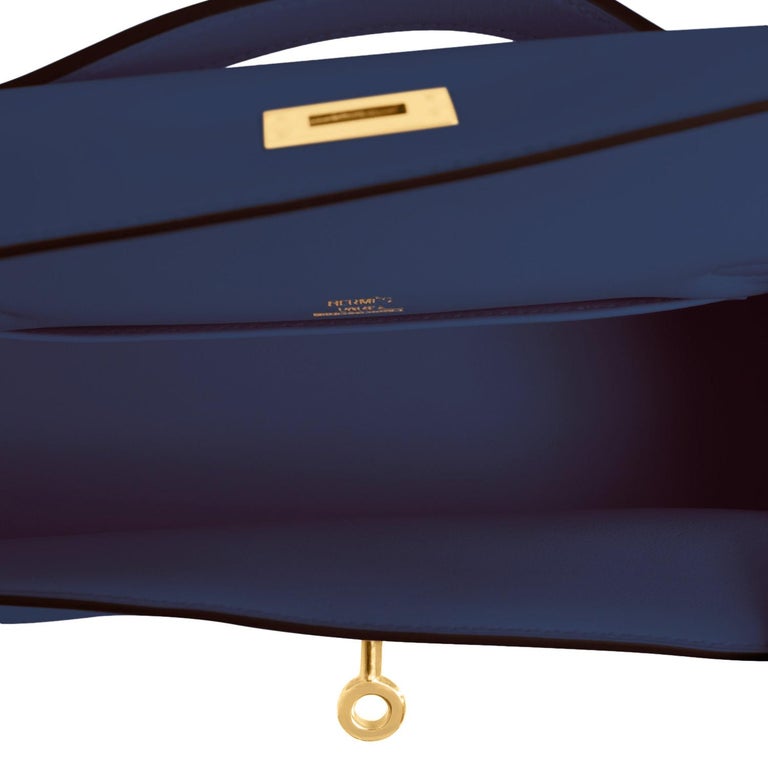 Hermes Kelly Pochette Blue France Gold Hardware Clutch Cut Bag U