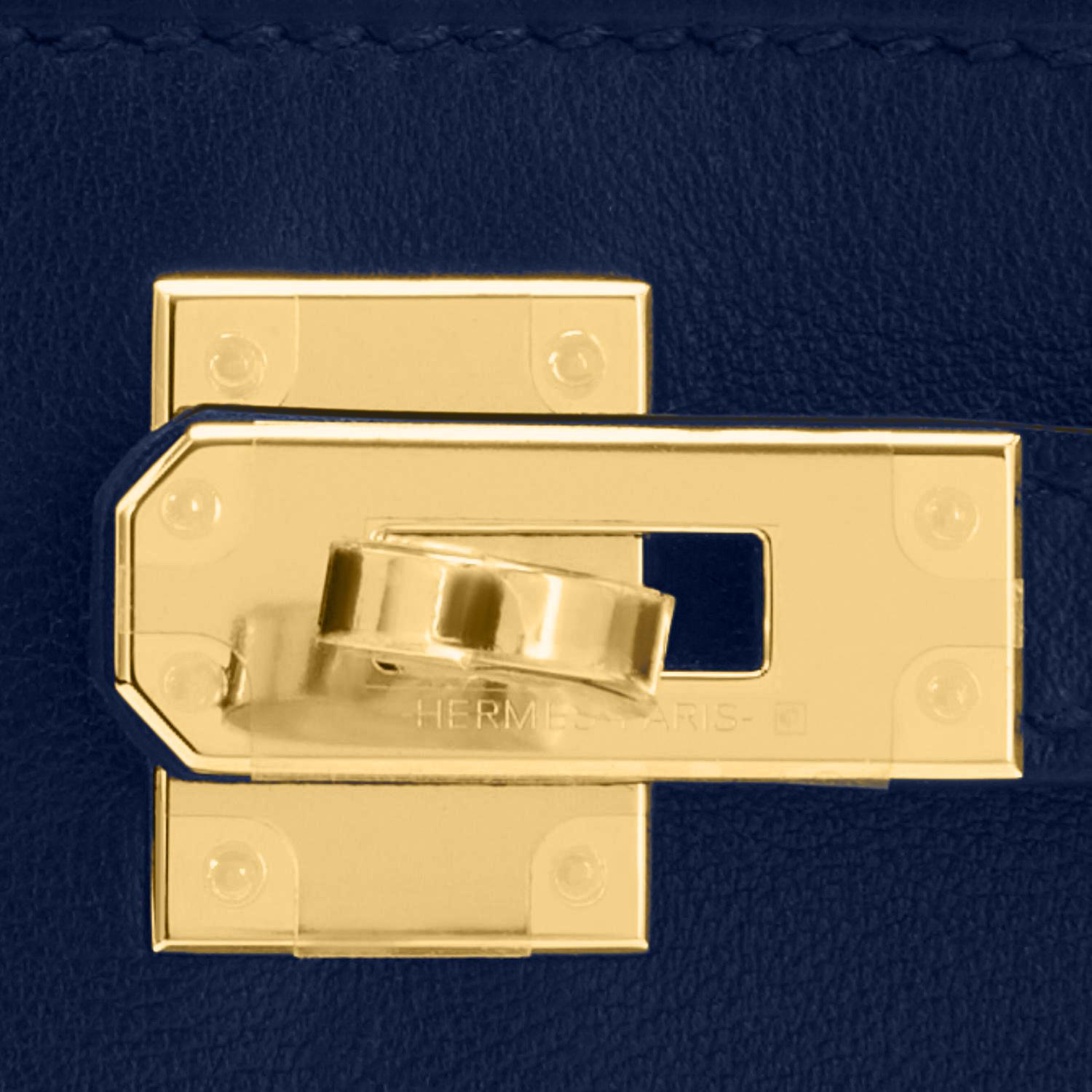 Women's or Men's Hermes Kelly Pochette Navy Blue Gold Hardware Clutch Cut Bag Y Stamp, 2020
