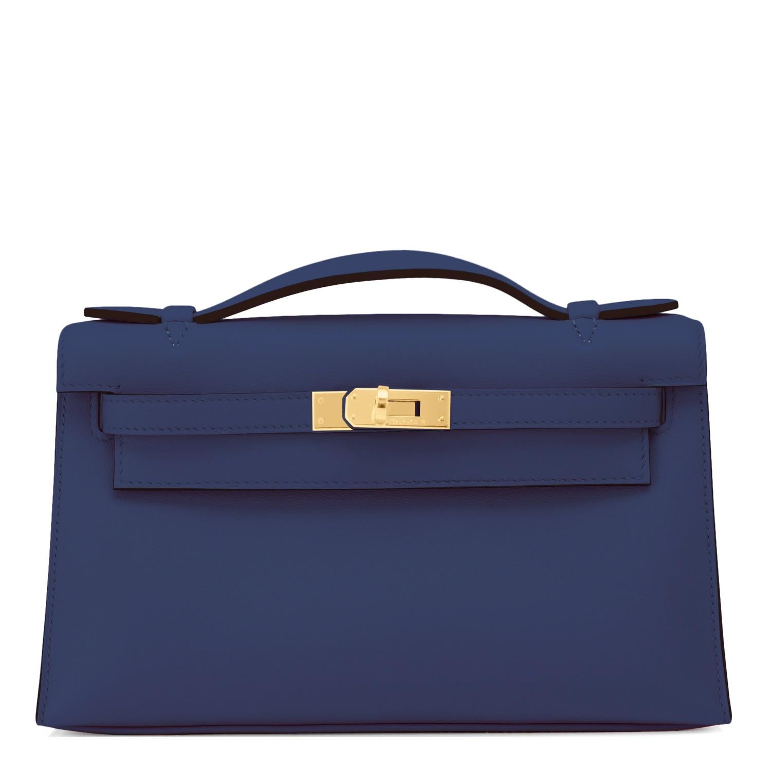 Hermes Kelly Pochette Navy Blue Gold Hardware Clutch Cut Bag Y Stamp, 2020 1