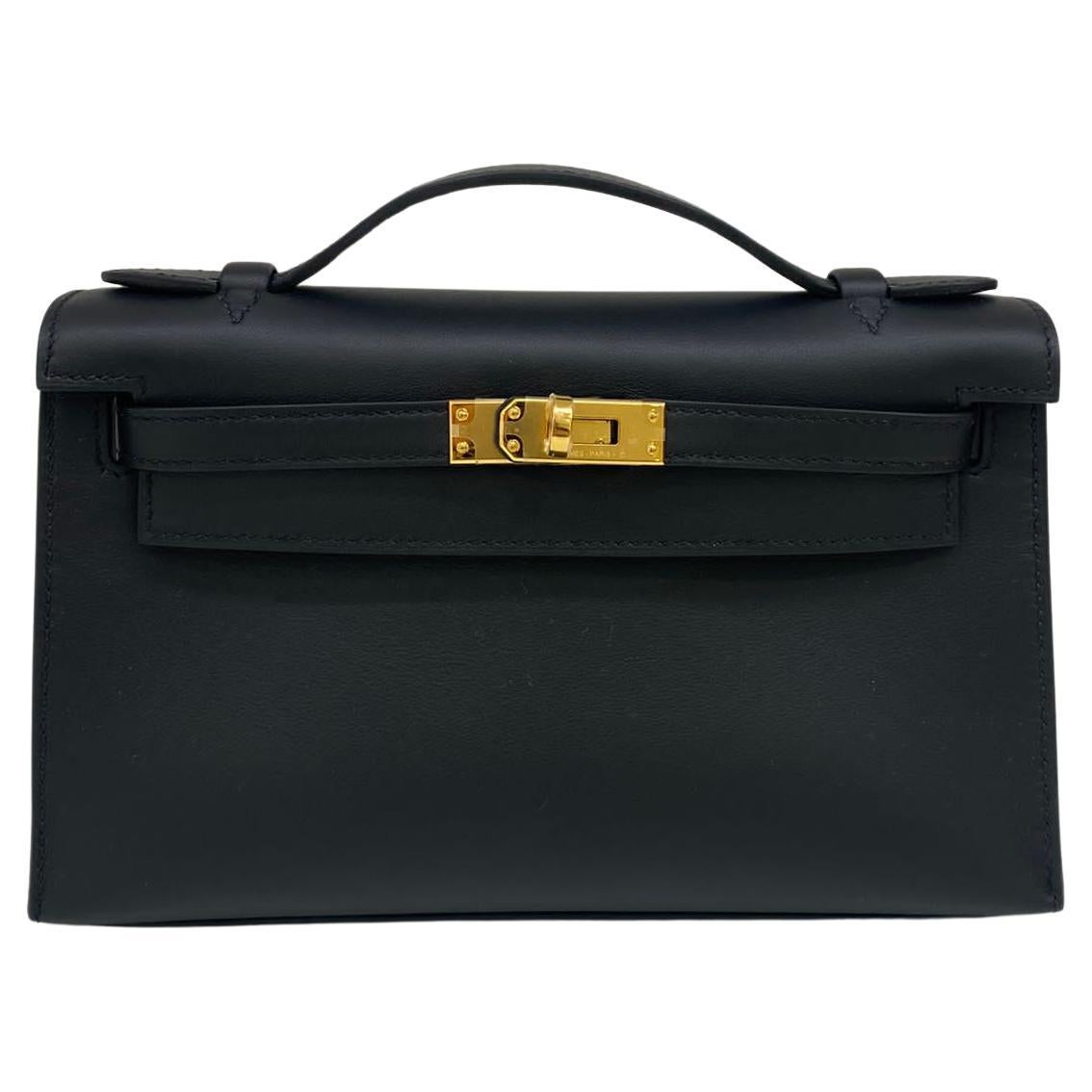 Hermes Kelly Pochette Noir GHW For Sale at 1stDibs