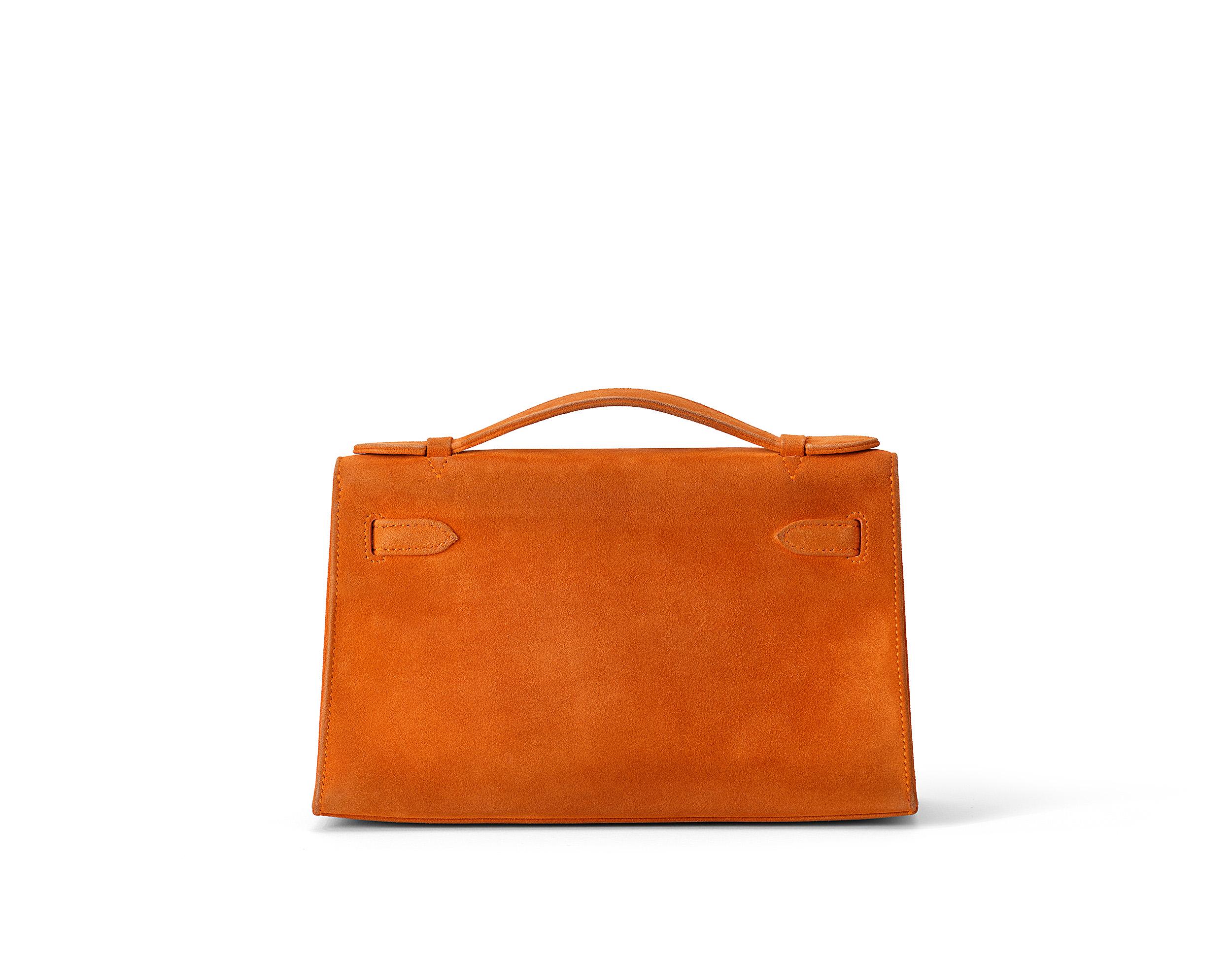 Hermès Kelly Pochette Orange Doblis Palladium Hardware In Good Condition For Sale In Berlin, DE