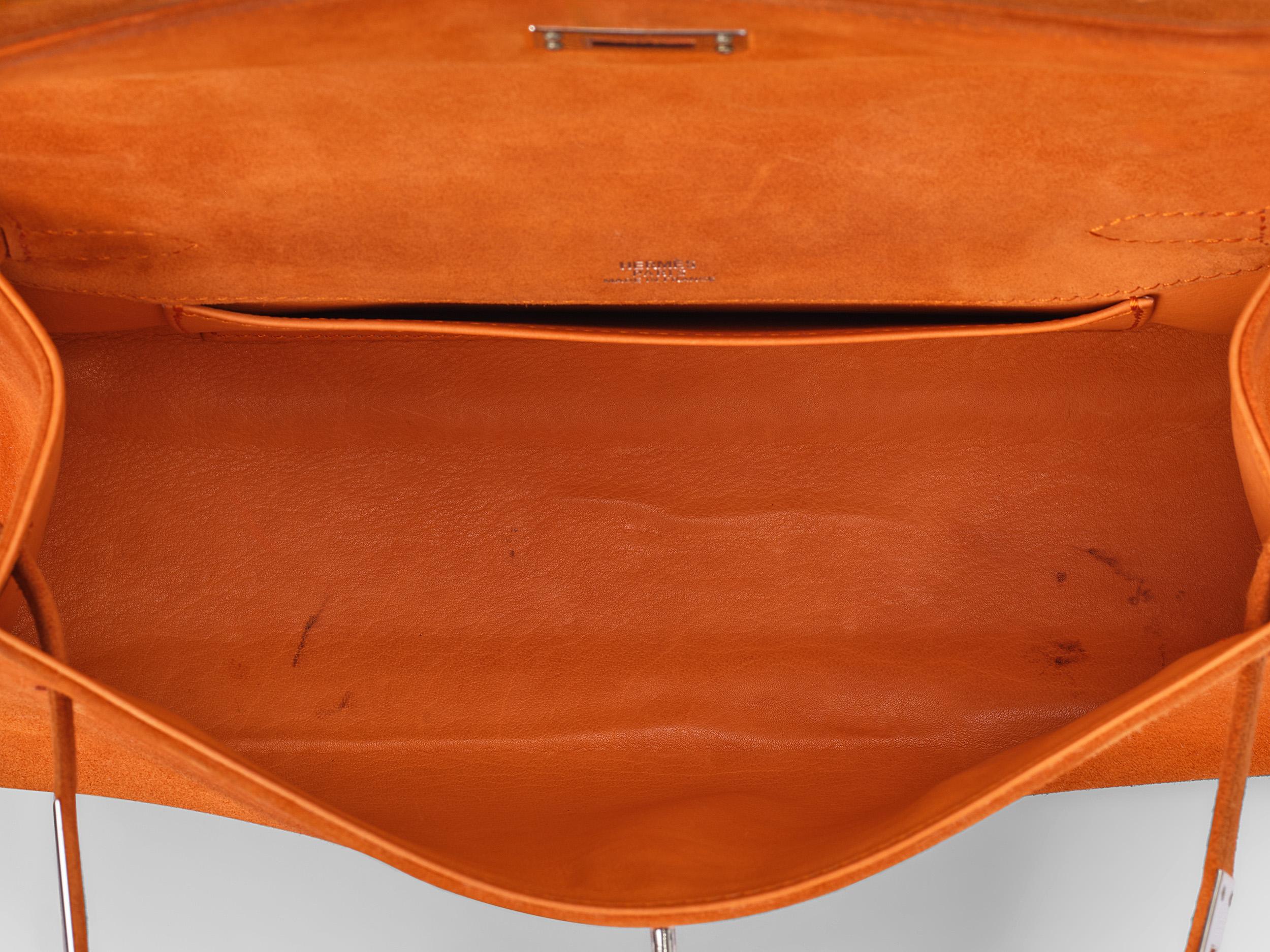 Hermès Kelly Pochette Orange Doblis Palladium Hardware For Sale 4