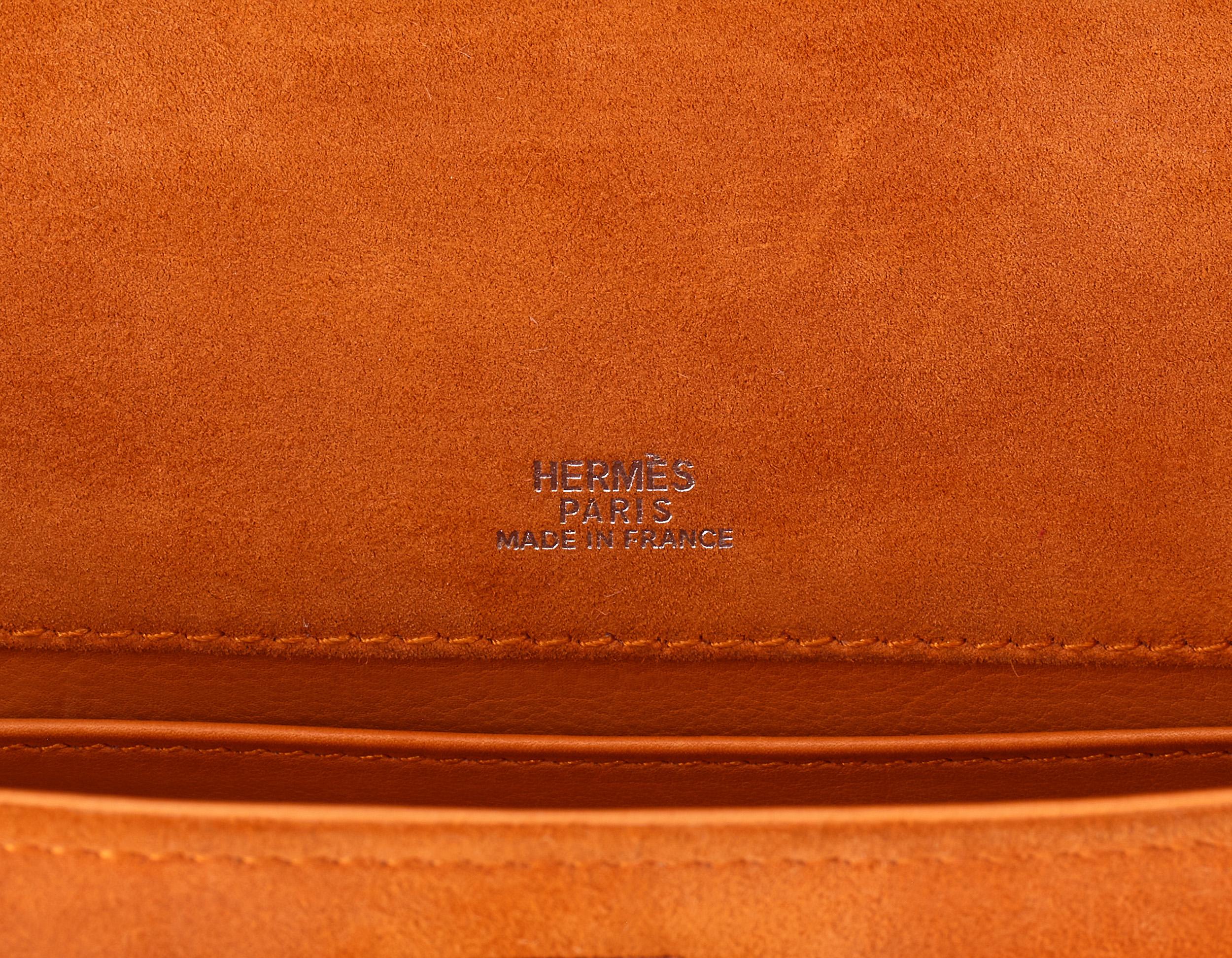 Hermès Kelly Pochette Orange Doblis Palladium Hardware For Sale 5
