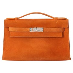 Hermès Kelly Pochette Orange Doblis Palladium Hardware