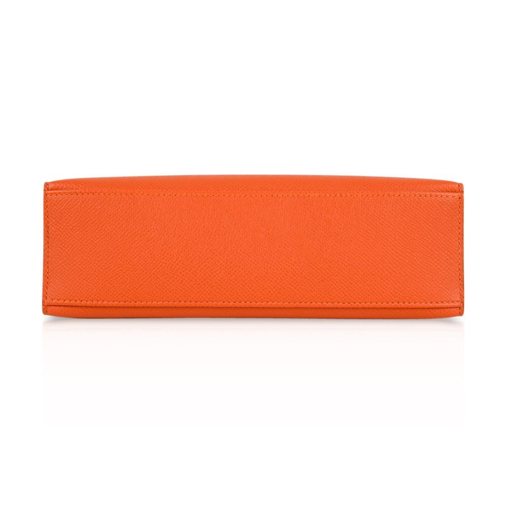 Women's Hermes Kelly Pochette Orange Feu Epsom Palladium Hardware  