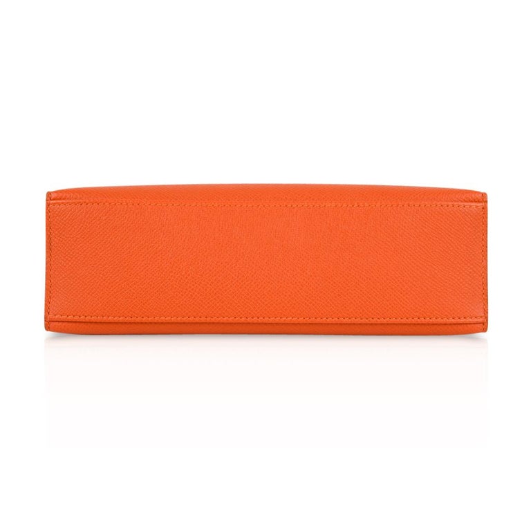 Hermes Kelly Pochette Orange Feu Epsom Palladium Hardware at 1stDibs