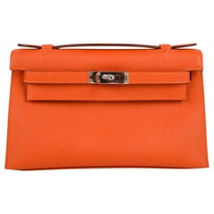 Hermès Kelly Pochette Orange Feu Epsom Palladium Hardware