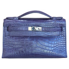Hermes Kelly Pochette Prunoir Matte Alligator with Palladium Hardware