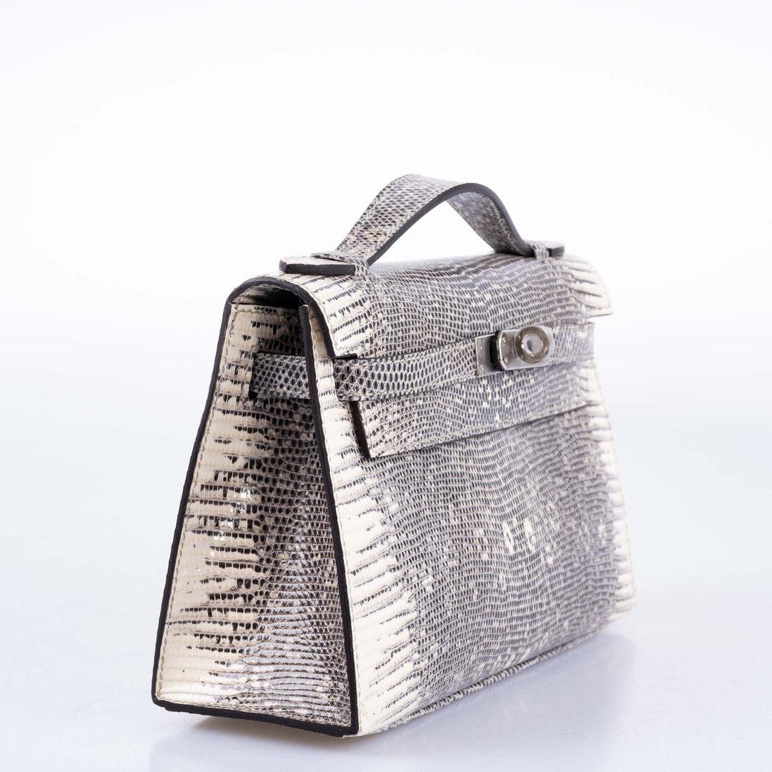 Hermes Kelly Pochette Bag Ombre Lizard Clutch Palladium Hardware