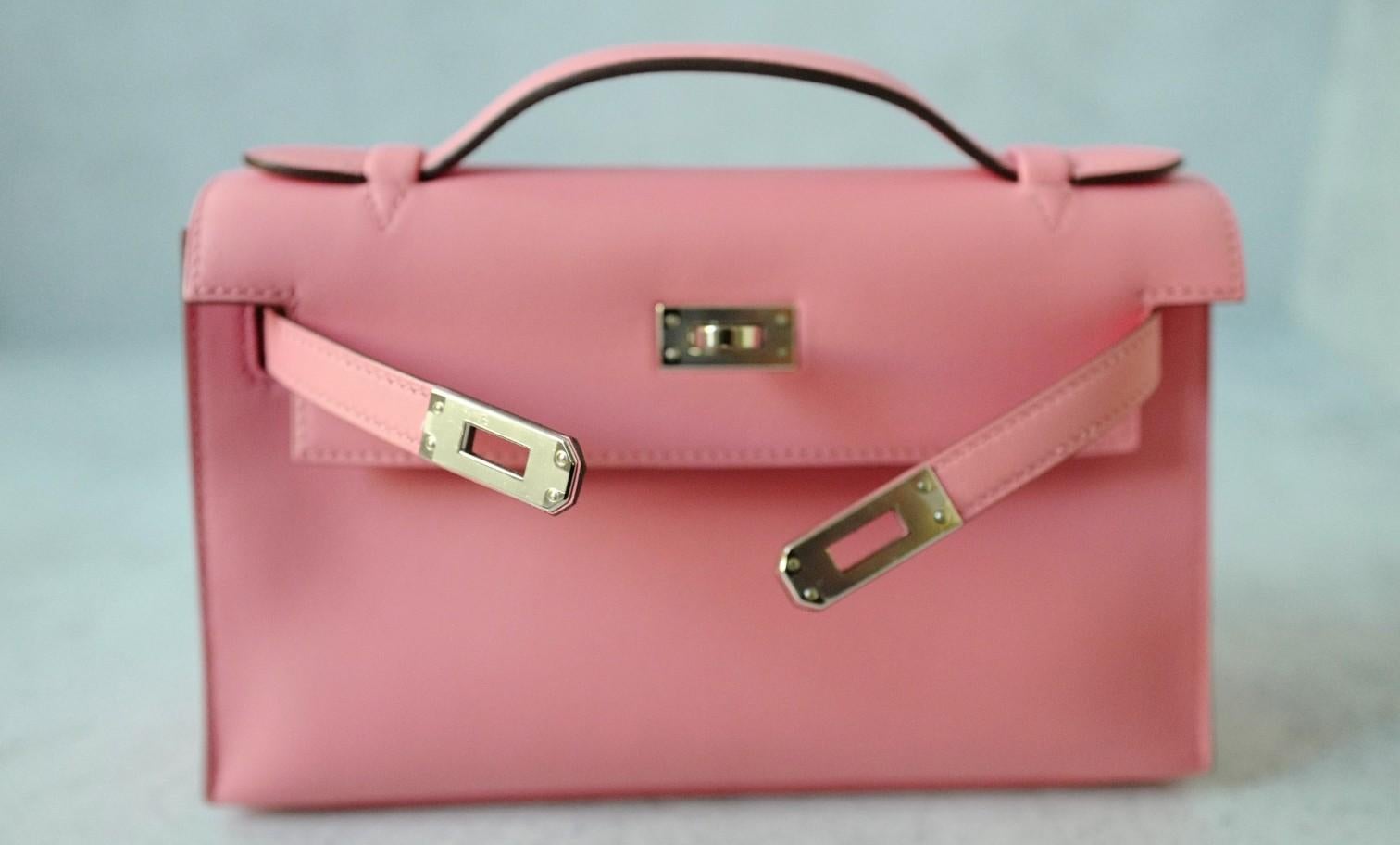 Hermès Kelly Pochette Rose d'Été in pelle Swift con timbro Palladium Z & Z in vendita 5