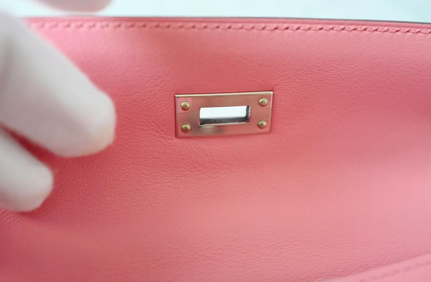 Hermès Kelly Pochette Rose d'Été in pelle Swift con timbro Palladium Z & Z in vendita 6