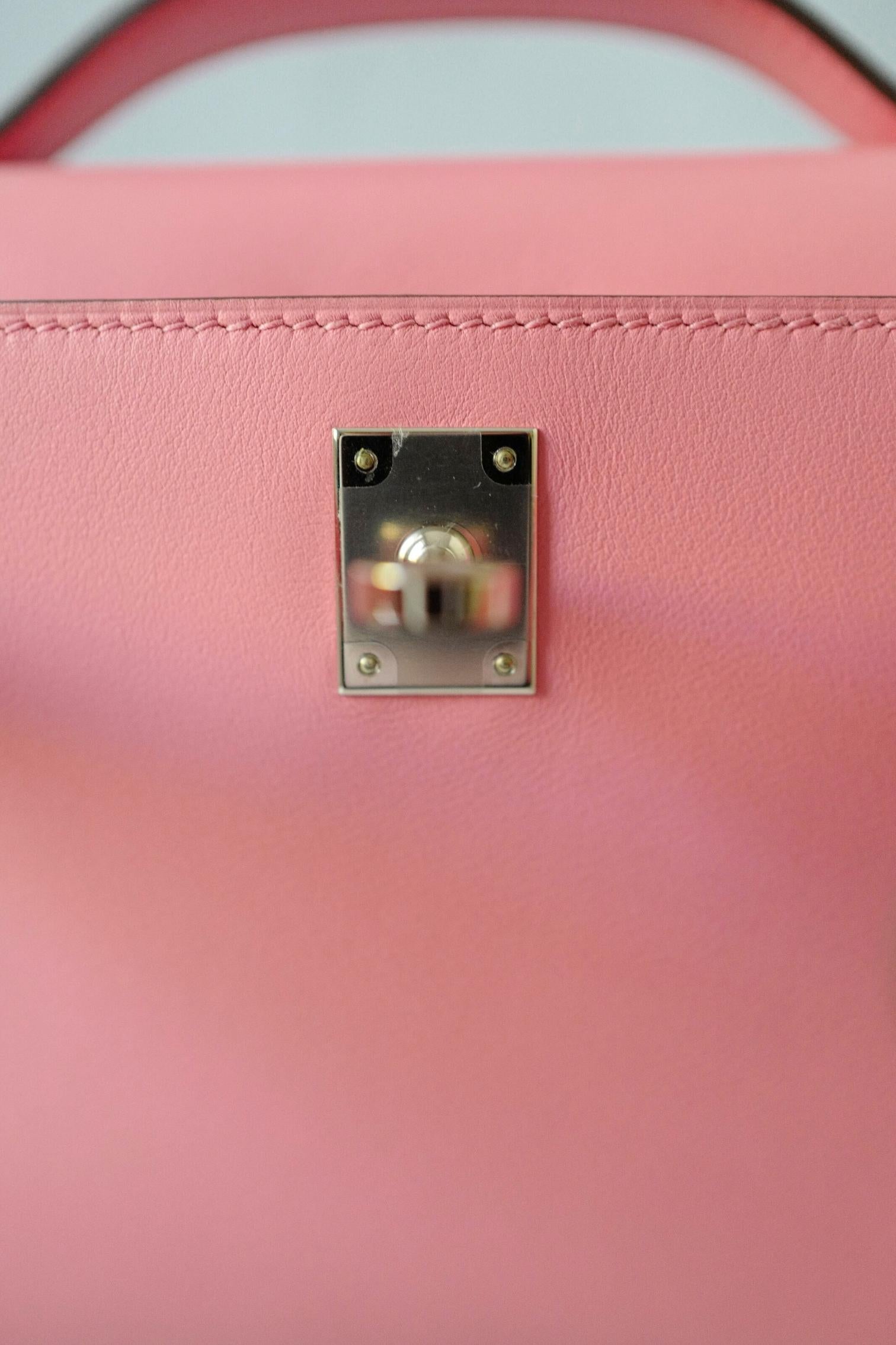 Hermès Kelly Pochette Rose d'Été in pelle Swift con timbro Palladium Z & Z in vendita 8