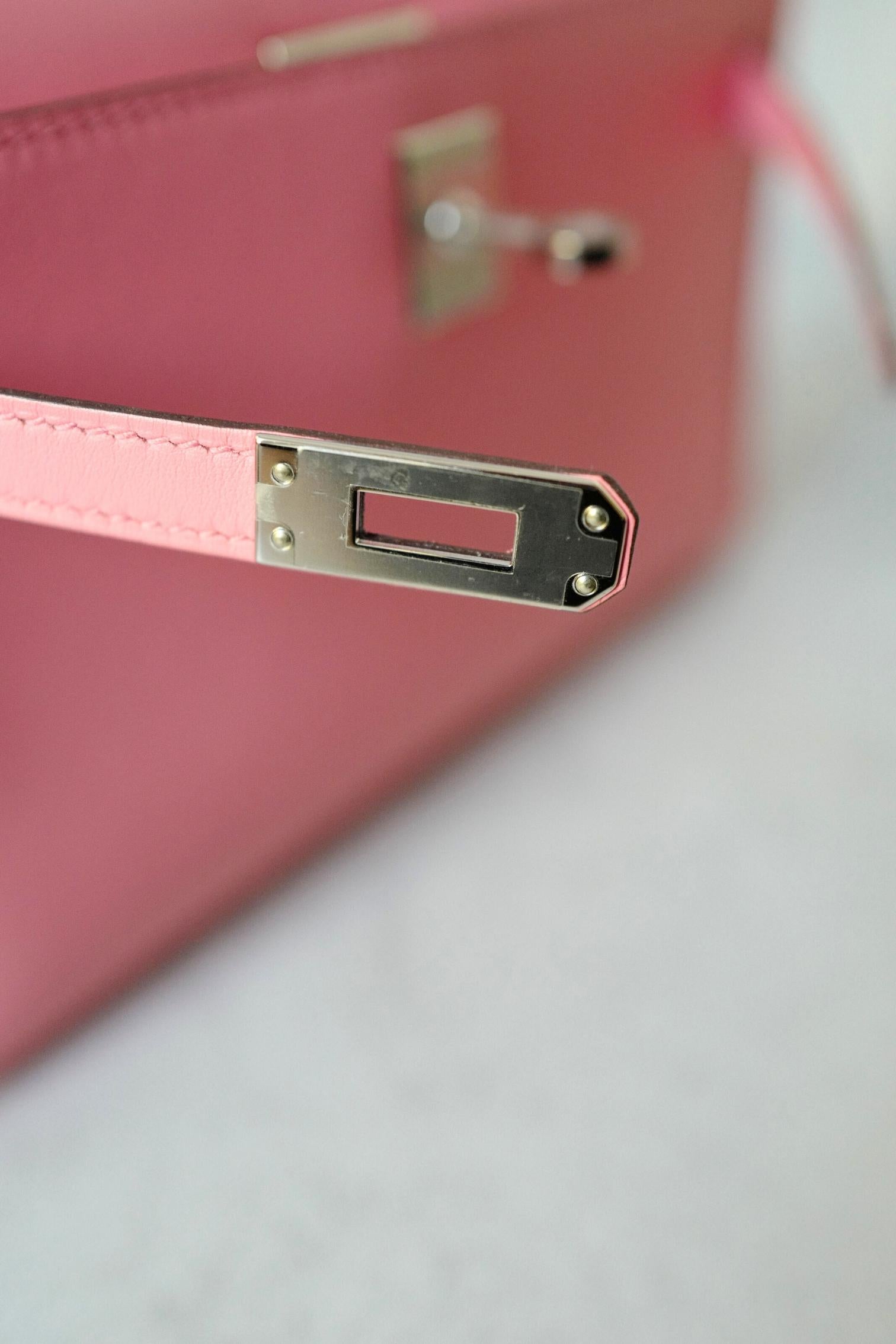 Hermès Kelly Pochette Rose d'Été in pelle Swift con timbro Palladium Z & Z in vendita 9