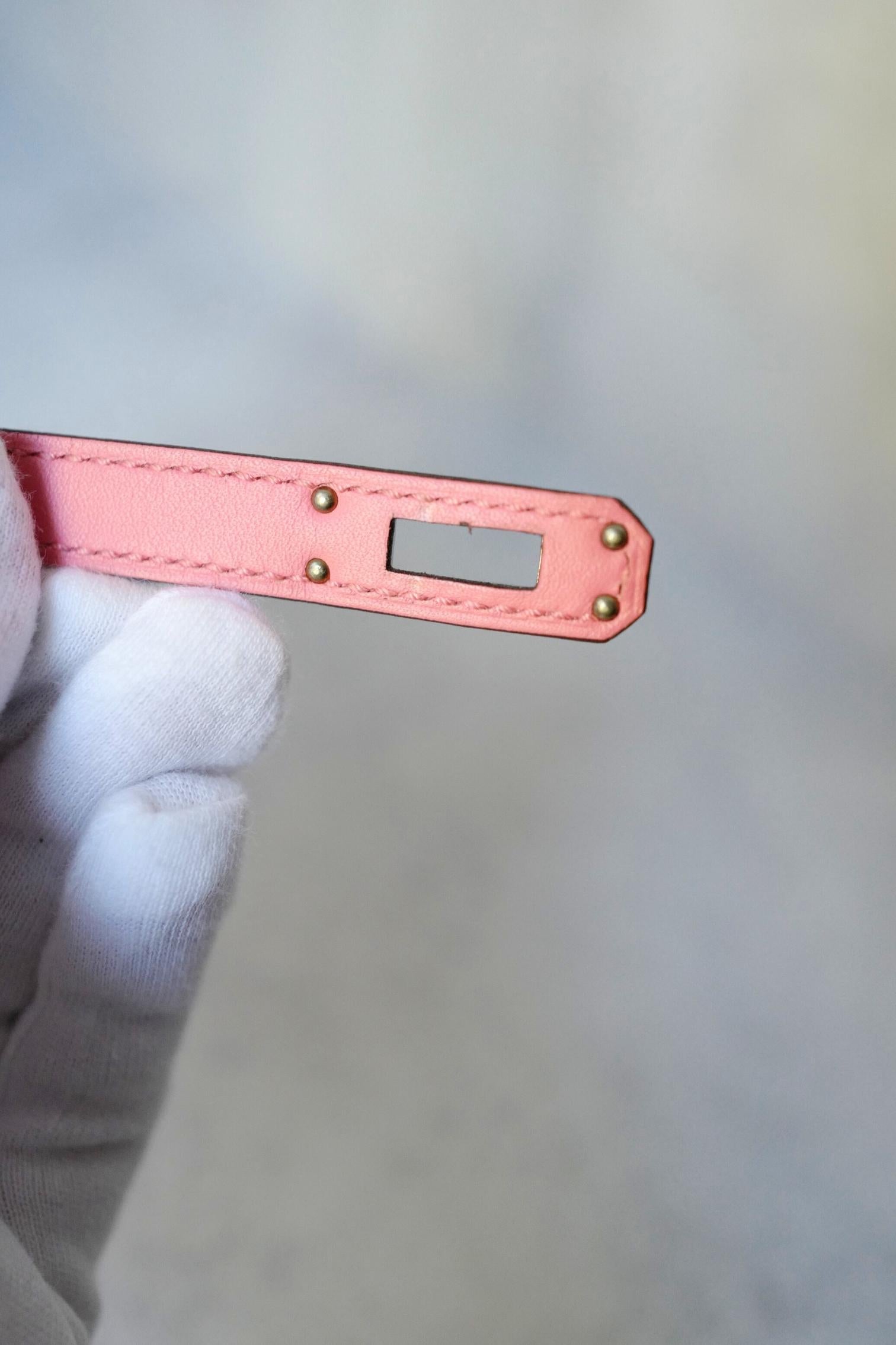 Hermès Kelly Pochette Rose d'Été in pelle Swift con timbro Palladium Z & Z in vendita 10