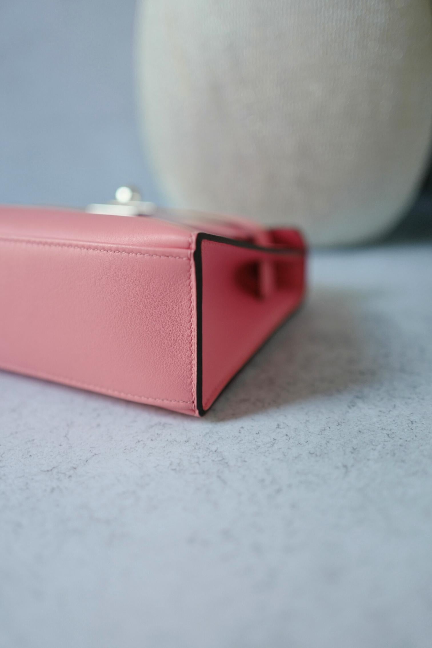 Hermès Kelly Pochette Rose d'Été in pelle Swift con timbro Palladium Z & Z in vendita 11