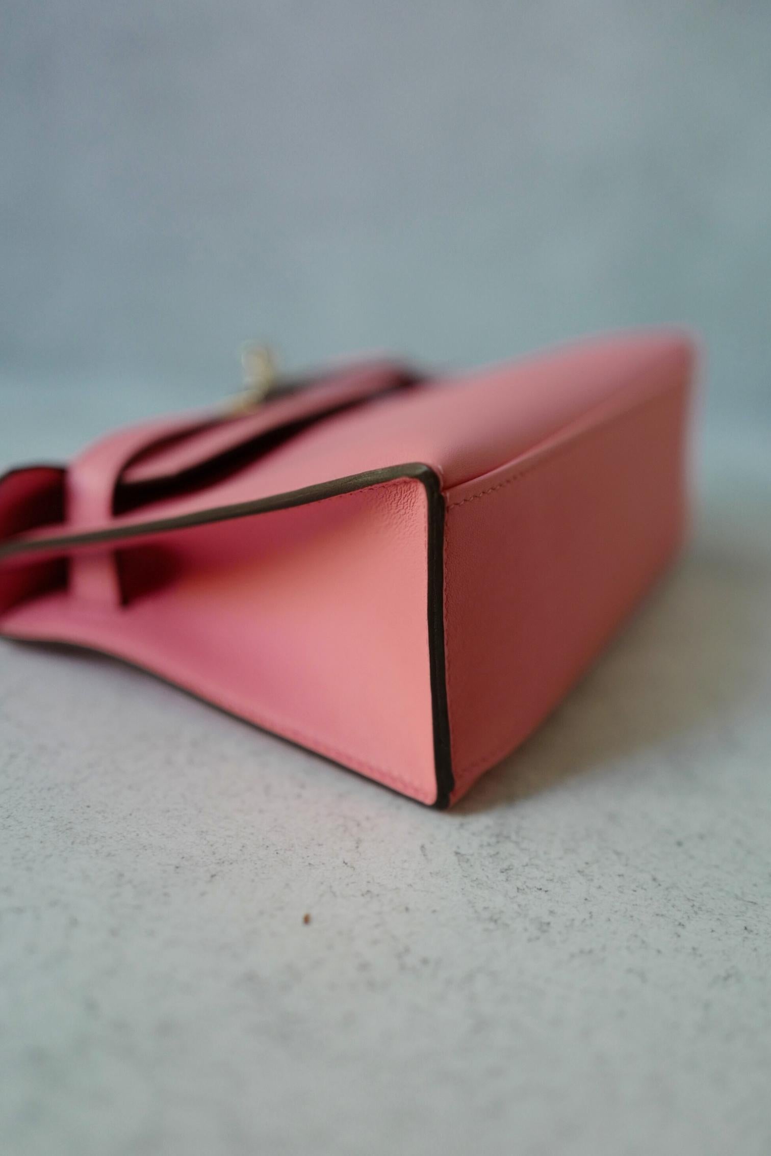 Hermès Kelly Pochette Rose d'Été in pelle Swift con timbro Palladium Z & Z in vendita 13