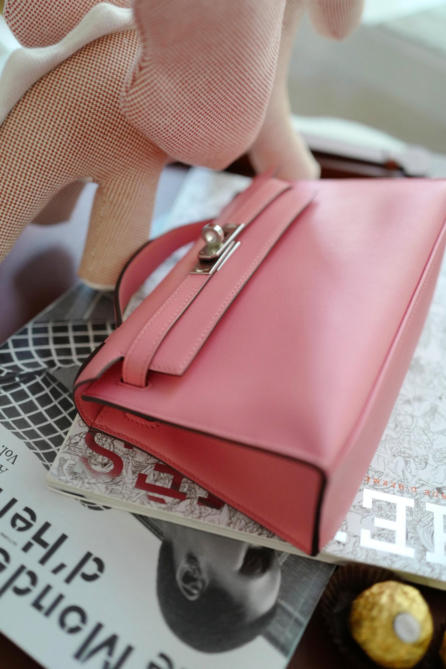 Hermès Kelly Pochette Rose d'Été in pelle Swift con timbro Palladium Z & Z in vendita 14