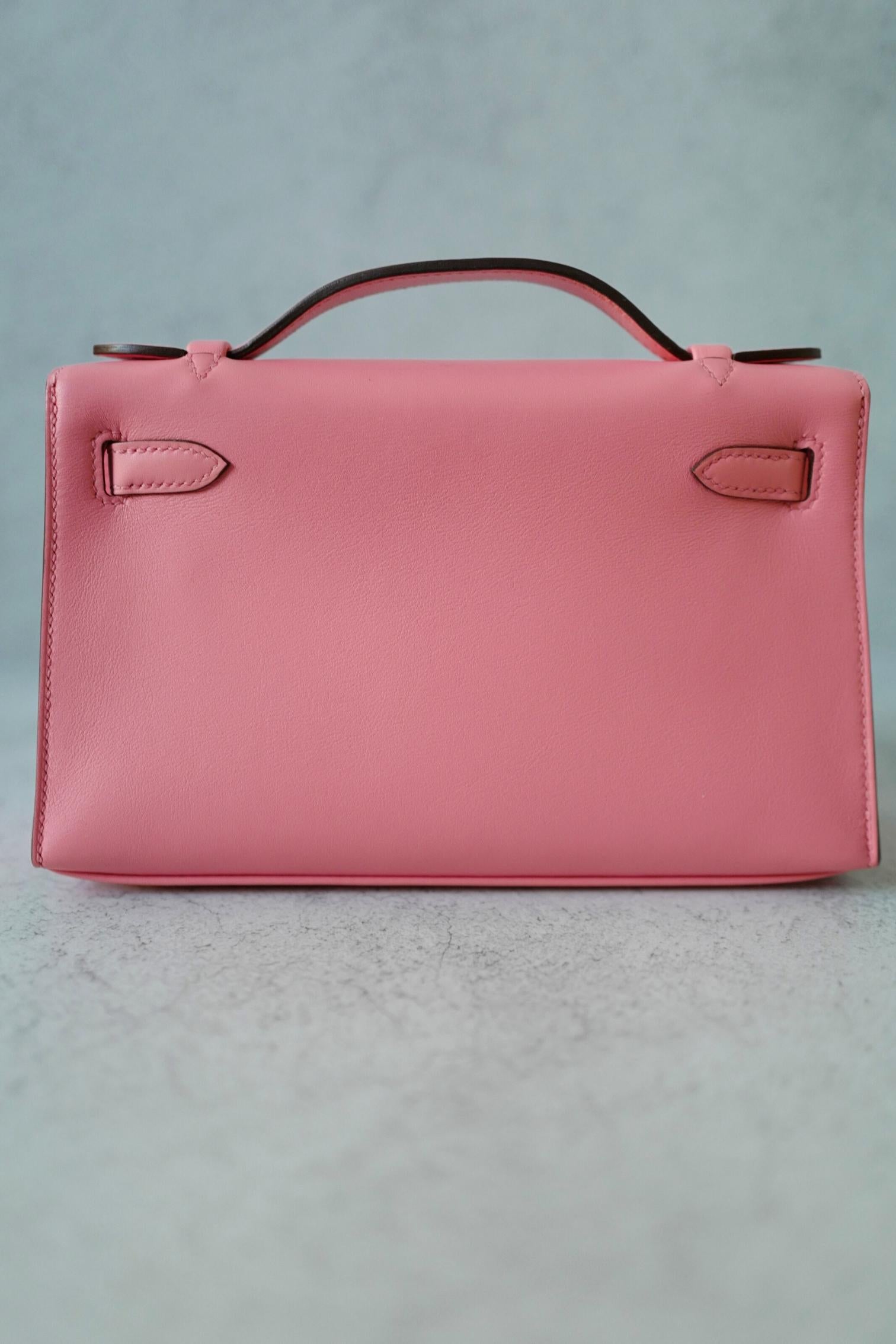 Rosa Hermès Kelly Pochette Rose d'Été in pelle Swift con timbro Palladium Z & Z in vendita