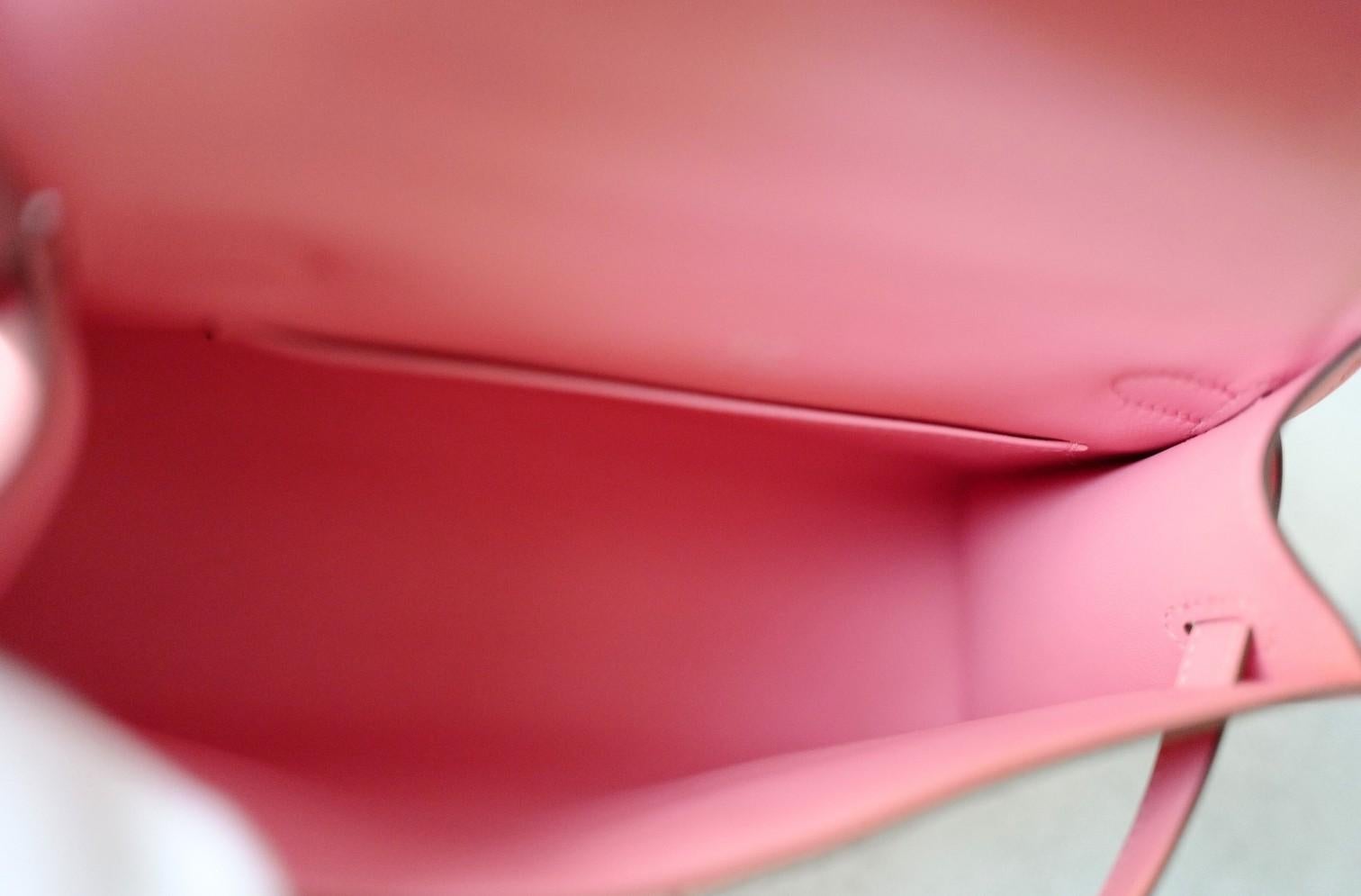 Hermès Kelly Pochette Rose d'Été in pelle Swift con timbro Palladium Z & Z in vendita 2