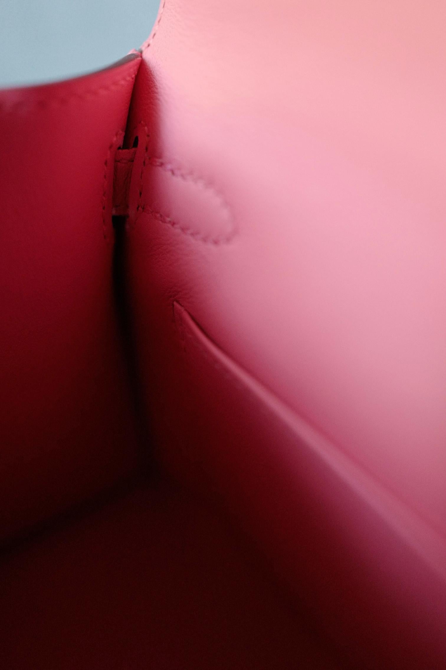 Hermès Kelly Pochette Rose d'Été in pelle Swift con timbro Palladium Z & Z in vendita 3