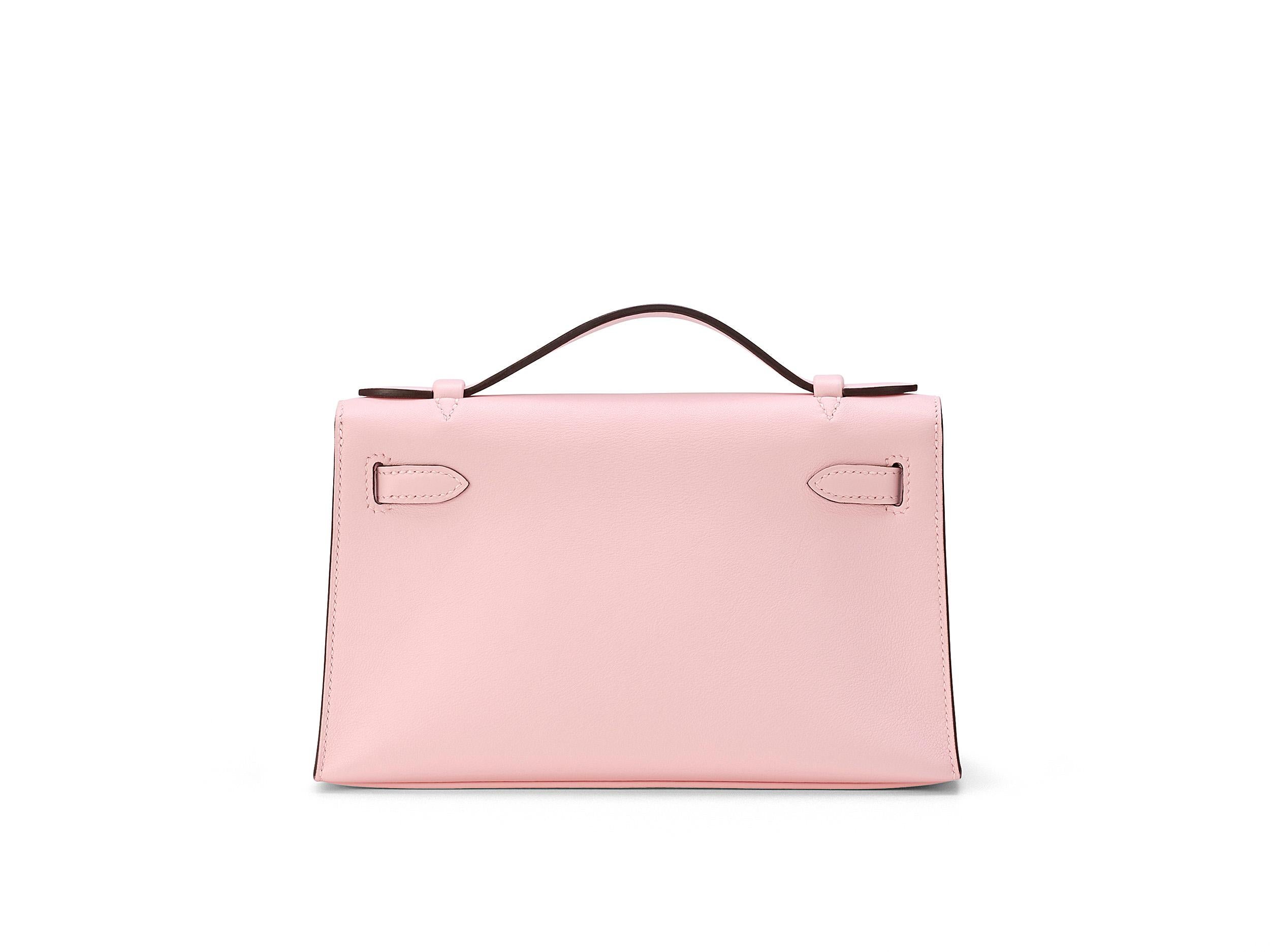 Rosa Hermès Kelly Pochette Rose Sakura Swift Hardware Palladium in vendita