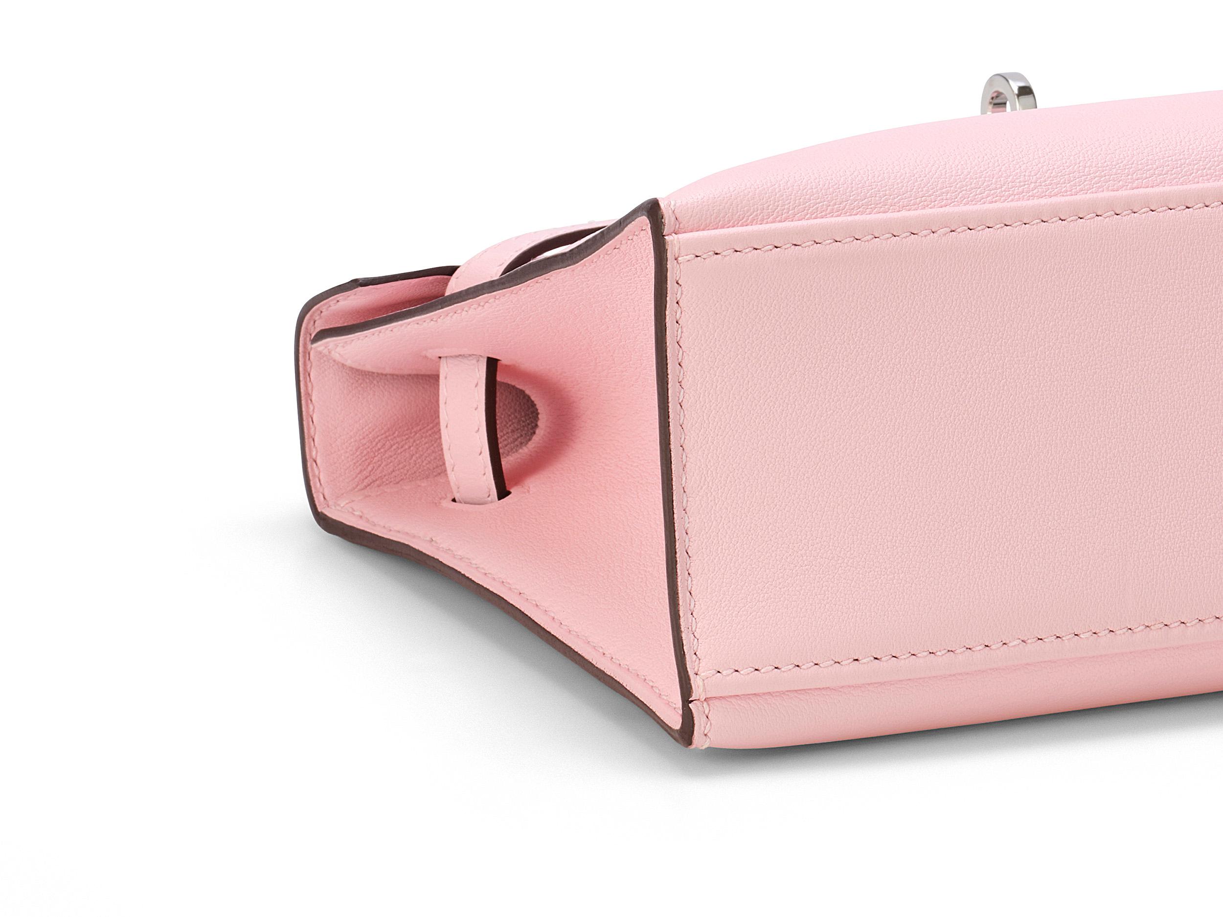 Hermès Kelly Pochette Rose Sakura Swift Hardware Palladium in vendita 1