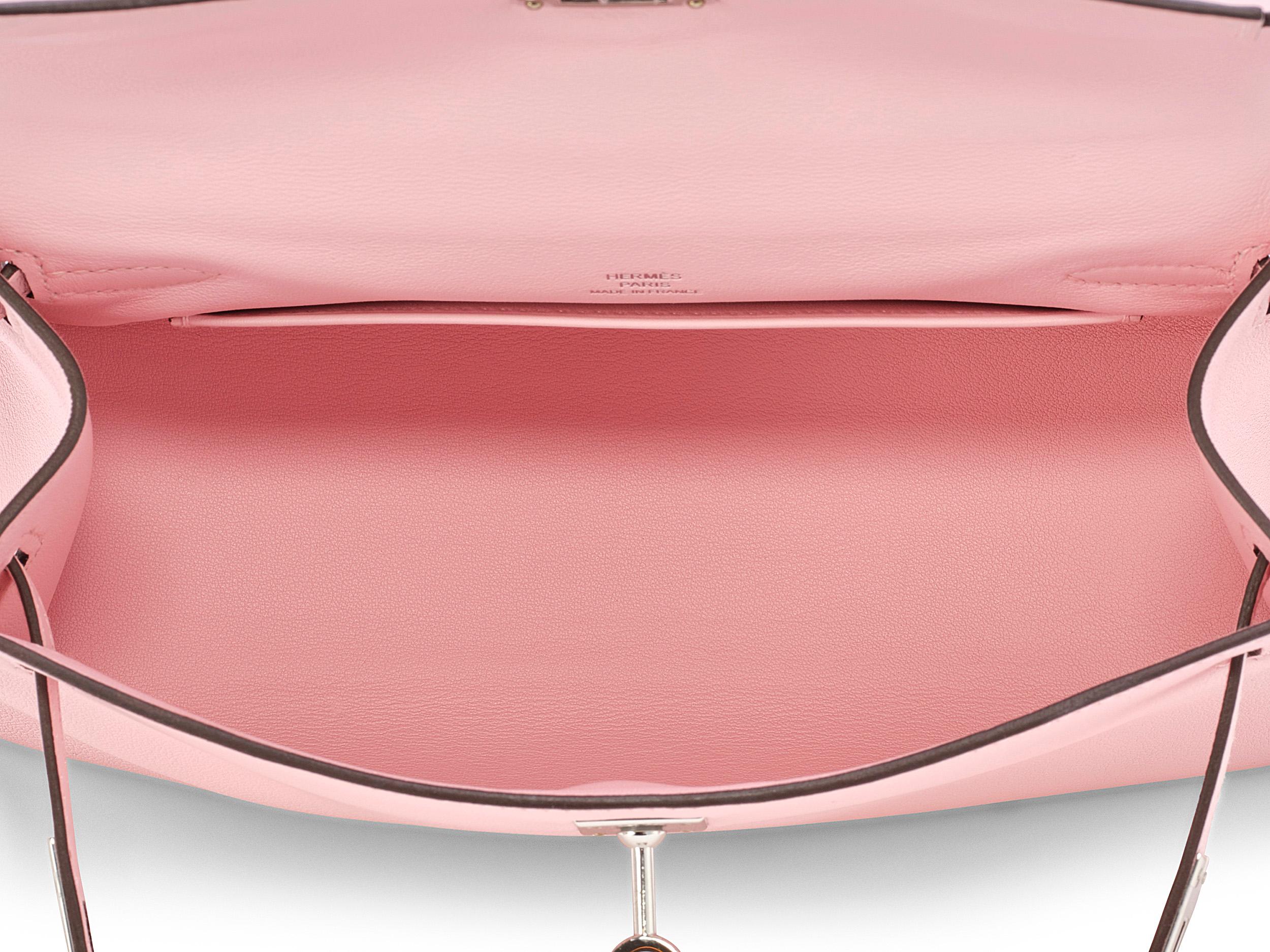 Hermès Kelly Pochette Rose Sakura Swift Hardware Palladium in vendita 2