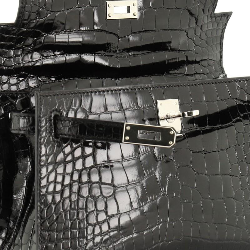 Black Hermes Kelly Pochette Shiny Alligator
