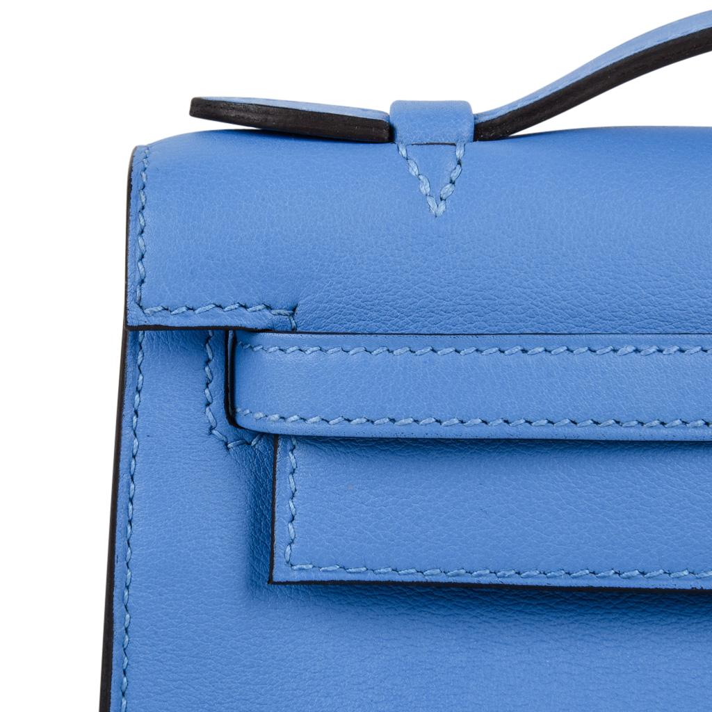 Hermes Kelly Pochette Sublime Blau Paradis Swift Palladium Damen