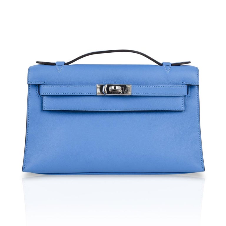 Kelly Mini Pochette Clutch Blue Atoll Swift with Palladium HDW For Sale at  1stDibs