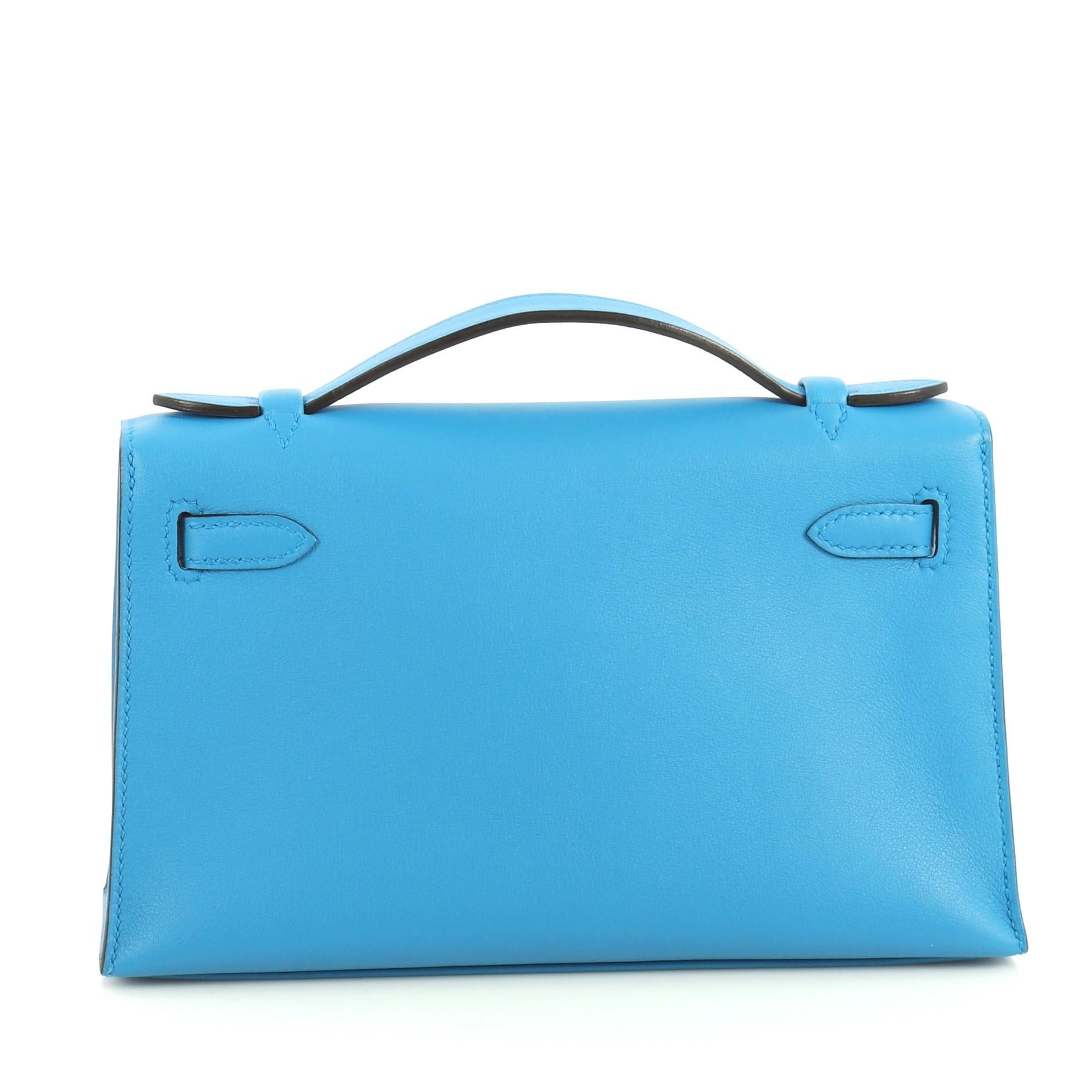 Blue Hermes Kelly Pochette Swift