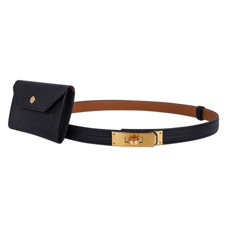 HM KELLY POCKET 18MM BELT BLACK LEATHER GOLD HARDWARE