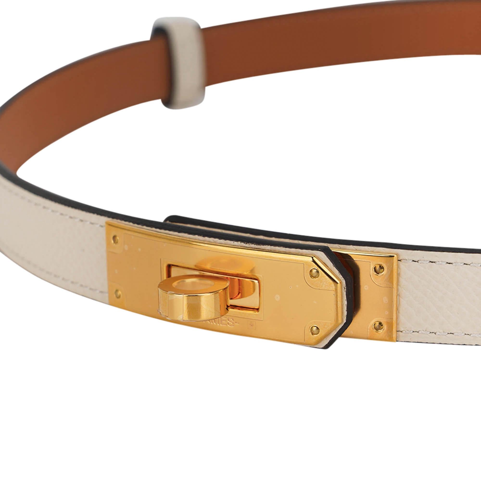 Hermes Kelly Pocket Adjustable Craie Belt Gold Hardware Epsom Leather 3