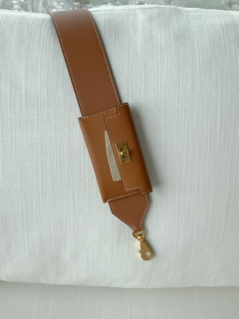 RARE New Hermes Kelly Pocket strap 105cm Neutral Tan Gold Biscuit